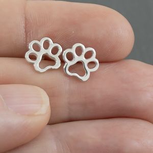 Sterling Silver Paw Print Stud Earrings – Cute Pet Lover Jewelry Cat Dog